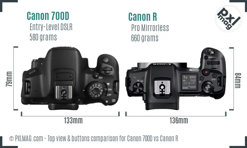 Canon 700D vs Canon R top view buttons comparison