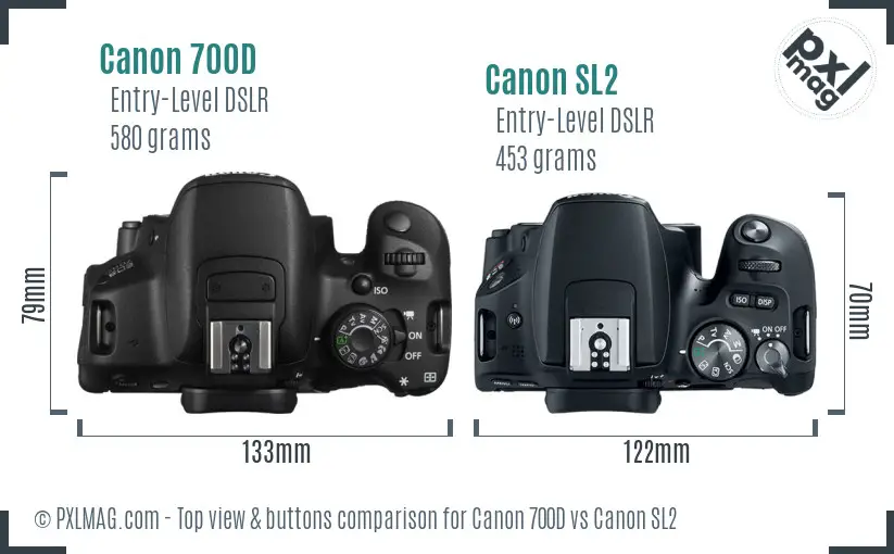 Canon 700D vs Canon SL2 top view buttons comparison