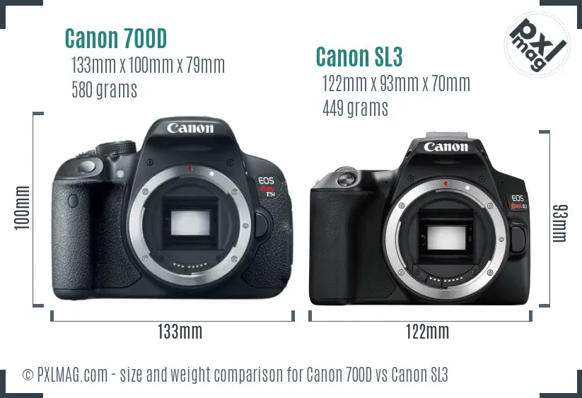 Canon 700D vs Canon SL3 size comparison