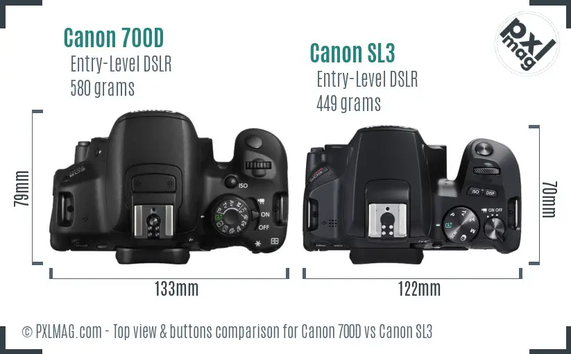 Canon 700D vs Canon SL3 top view buttons comparison