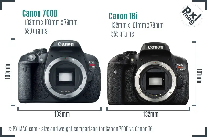 Canon 700D vs Canon T6i size comparison