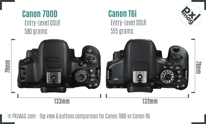 Canon 700D vs Canon T6i top view buttons comparison