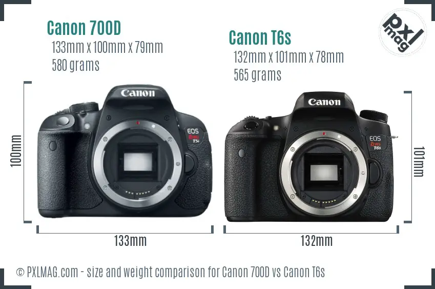 Canon 700D vs Canon T6s size comparison