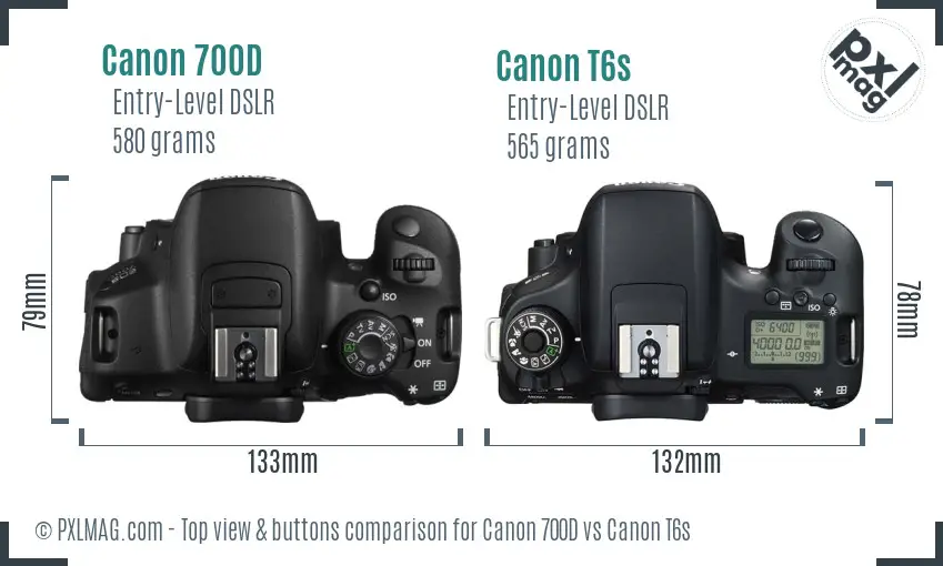 Canon 700D vs Canon T6s top view buttons comparison