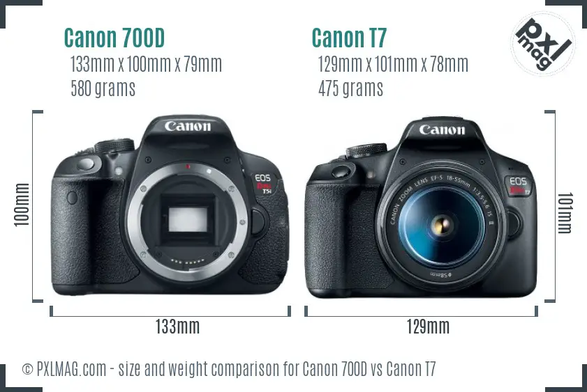 Canon 700D vs Canon T7 size comparison