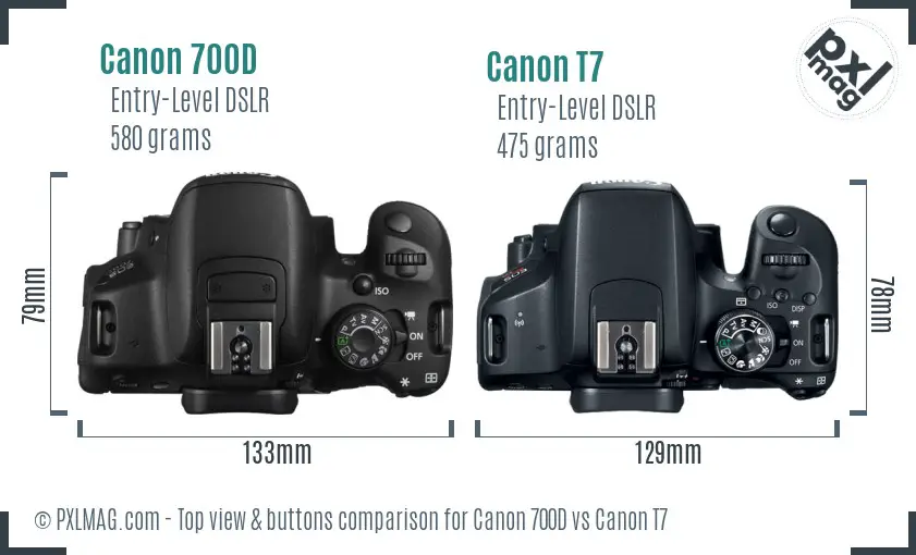 Canon 700D vs Canon T7 top view buttons comparison