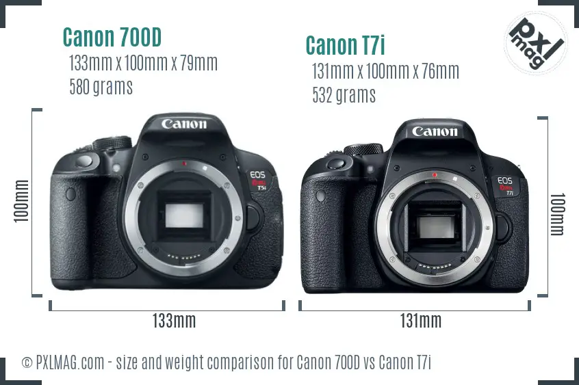 Canon 700D vs Canon T7i size comparison