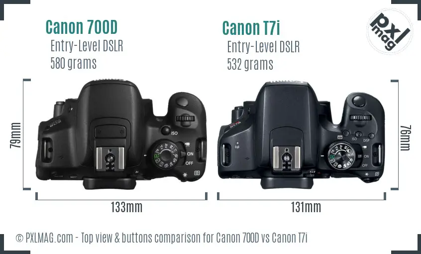 Canon 700D vs Canon T7i top view buttons comparison