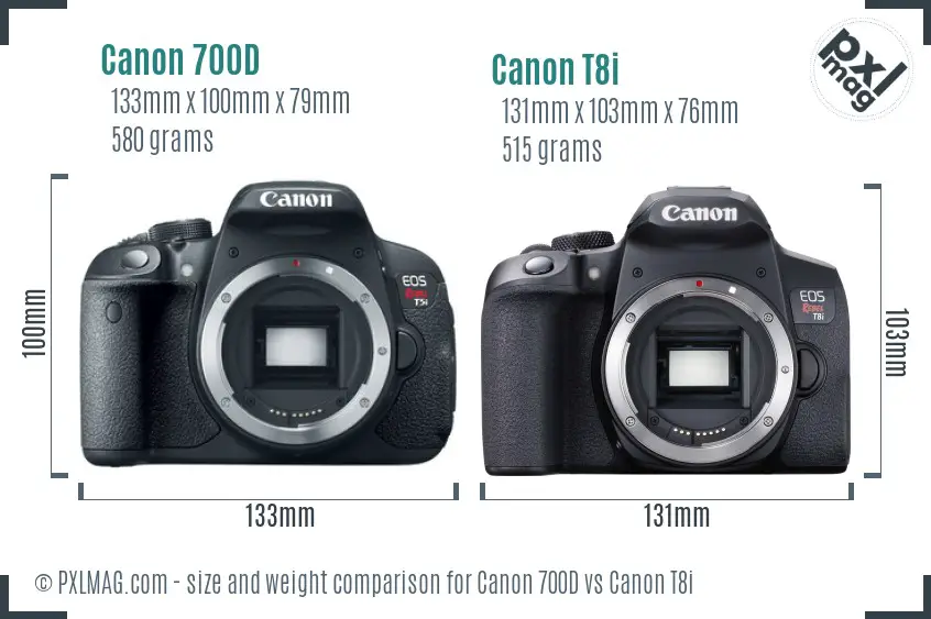 Canon 700D vs Canon T8i size comparison