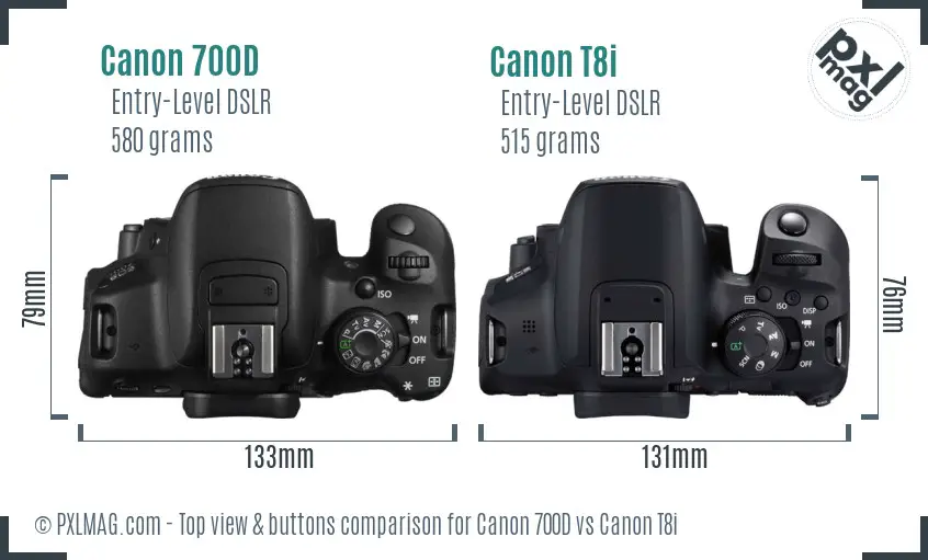 Canon 700D vs Canon T8i top view buttons comparison