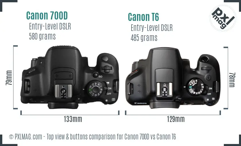 Canon 700D vs Canon T6 top view buttons comparison