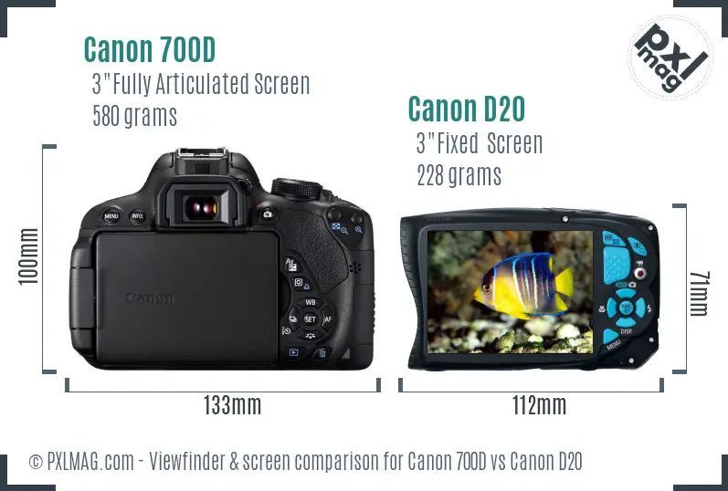 Canon 700D vs Canon D20 Screen and Viewfinder comparison Canon 700D vs Canon D20 Screen and Viewfinder comparison