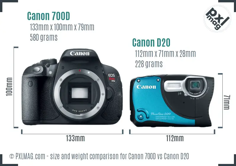 Canon 700D vs Canon D20 size comparison Canon 700D vs Canon D20 size comparison