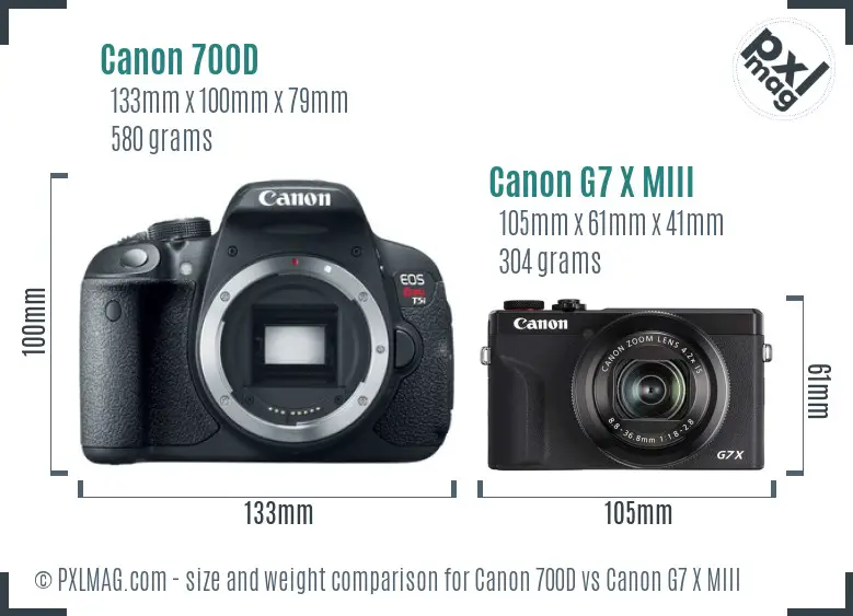 Canon 700D vs Canon G7 X MIII size comparison