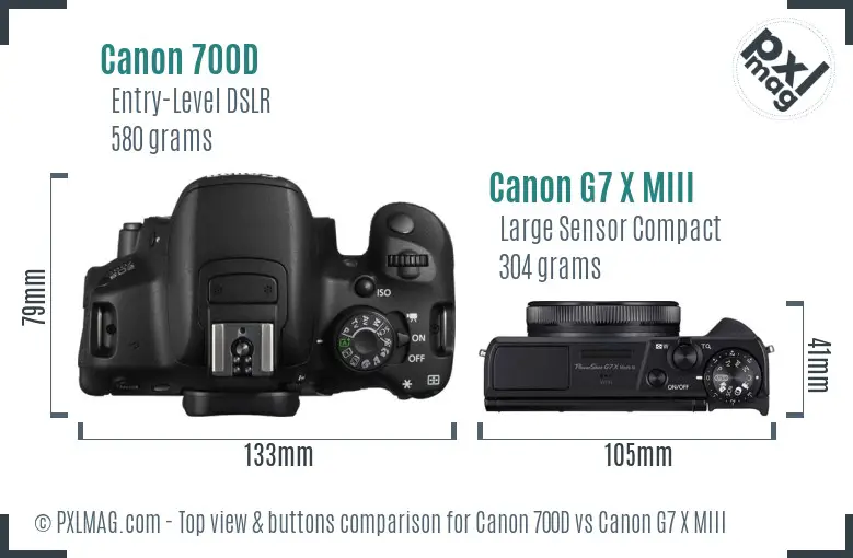 Canon 700D vs Canon G7 X MIII top view buttons comparison