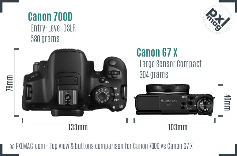 Canon 700D vs Canon G7 X top view buttons comparison