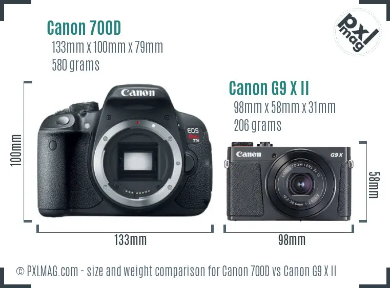 Canon 700D vs Canon G9 X II size comparison