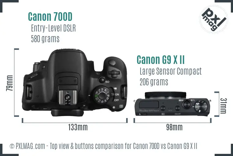 Canon 700D vs Canon G9 X II top view buttons comparison