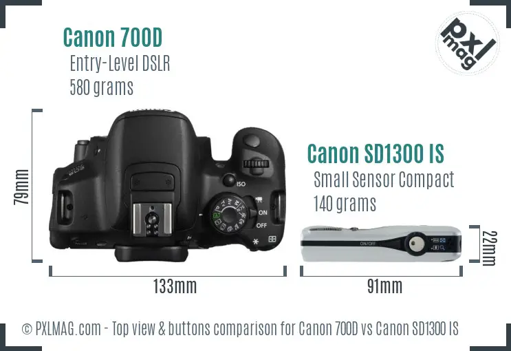 Canon 700D vs Canon SD1300 IS top view buttons comparison
