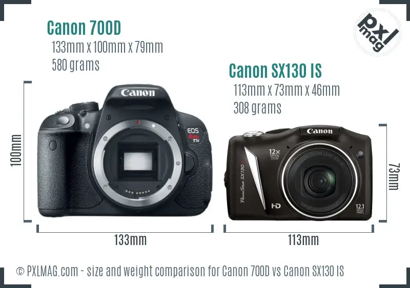 Canon 700D vs Canon SX130 IS size comparison