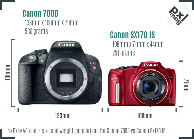 Canon 700D vs Canon SX170 IS size comparison