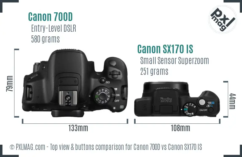 Canon 700D vs Canon SX170 IS top view buttons comparison