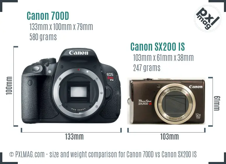 Canon 700D vs Canon SX200 IS size comparison