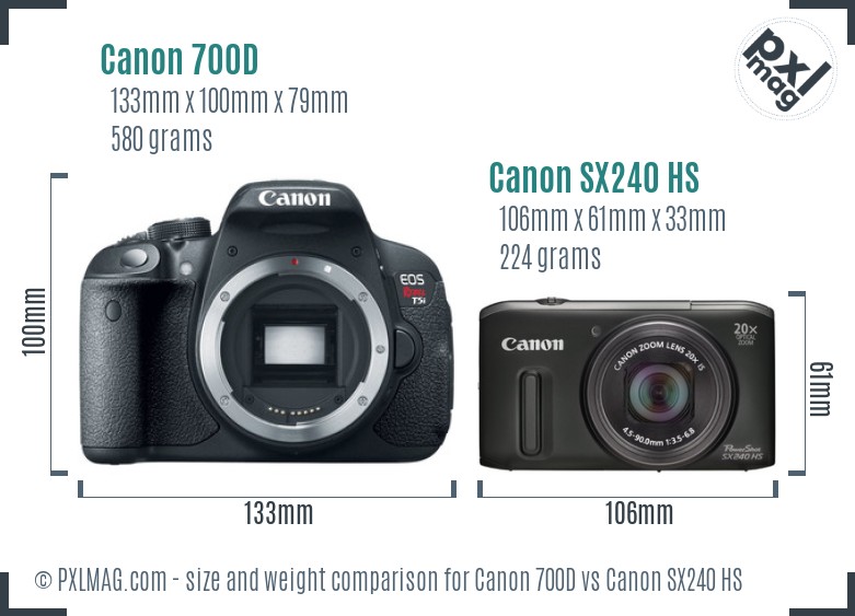 Canon 700D vs Canon SX240 HS size comparison