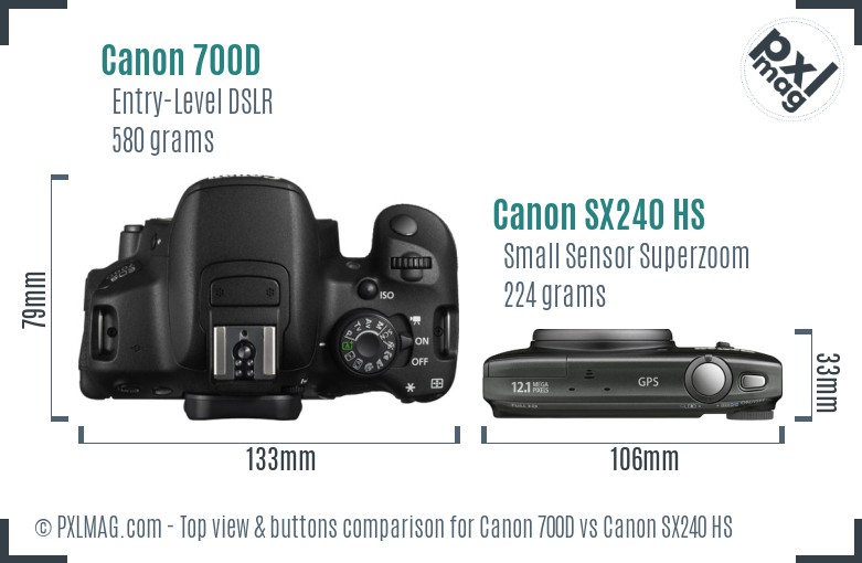 Canon 700D vs Canon SX240 HS top view buttons comparison