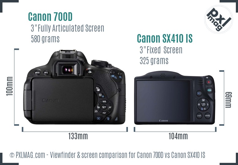 Canon 700D vs Canon SX410 IS Screen and Viewfinder comparison