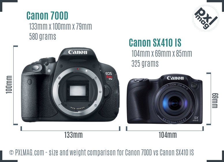 Canon 700D vs Canon SX410 IS size comparison Canon 700D vs Canon SX410 IS size comparison
