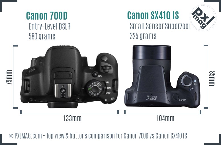 Canon 700D vs Canon SX410 IS top view buttons comparison