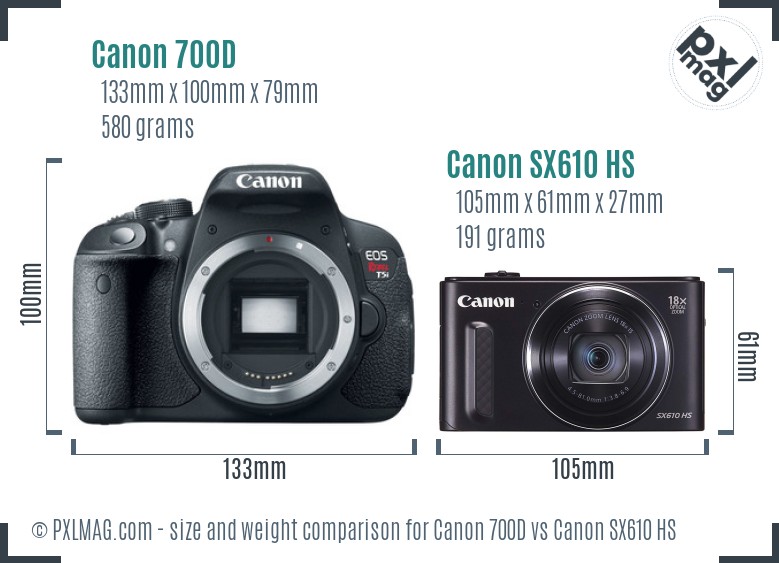 Canon 700D vs Canon SX610 HS size comparison Canon 700D vs Canon SX610 HS size comparison