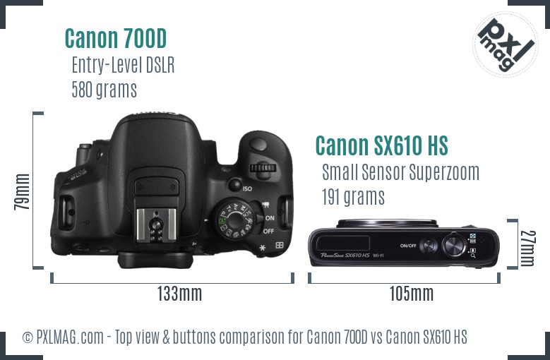 Canon 700D vs Canon SX610 HS top view buttons comparison