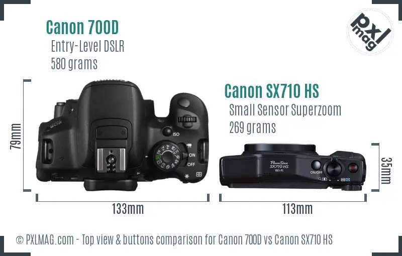 Canon 700D vs Canon SX710 HS top view buttons comparison Canon 700D vs Canon SX710 HS top view buttons comparison