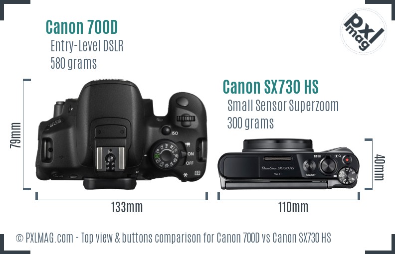 Canon 700D vs Canon SX730 HS top view buttons comparison