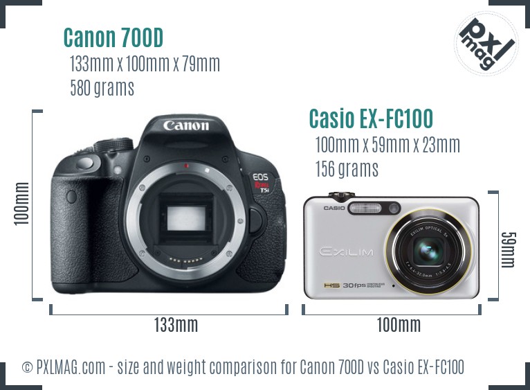 Canon 700D vs Casio EX-FC100 size comparison