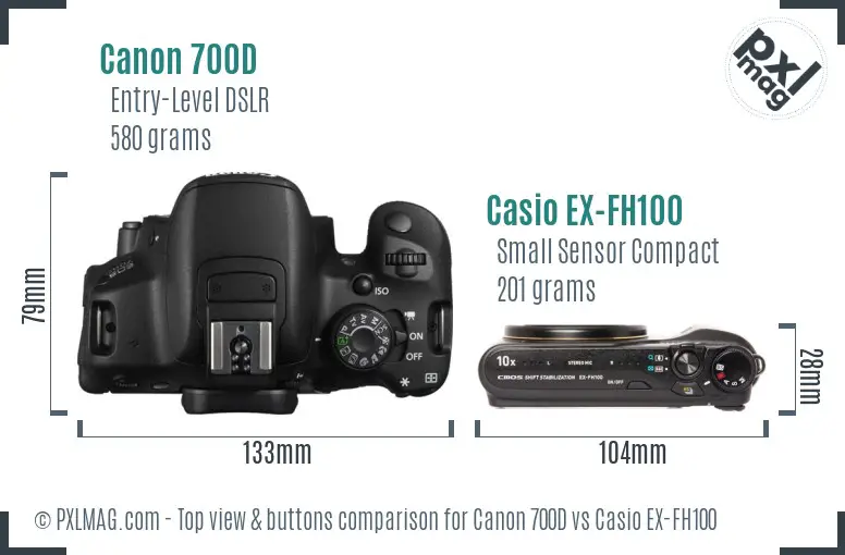 Canon 700D vs Casio EX-FH100 top view buttons comparison