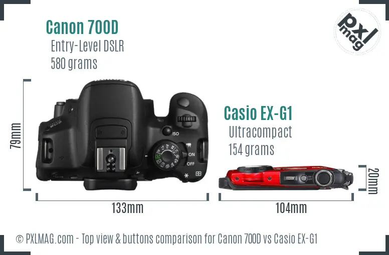 Canon 700D vs Casio EX-G1 top view buttons comparison