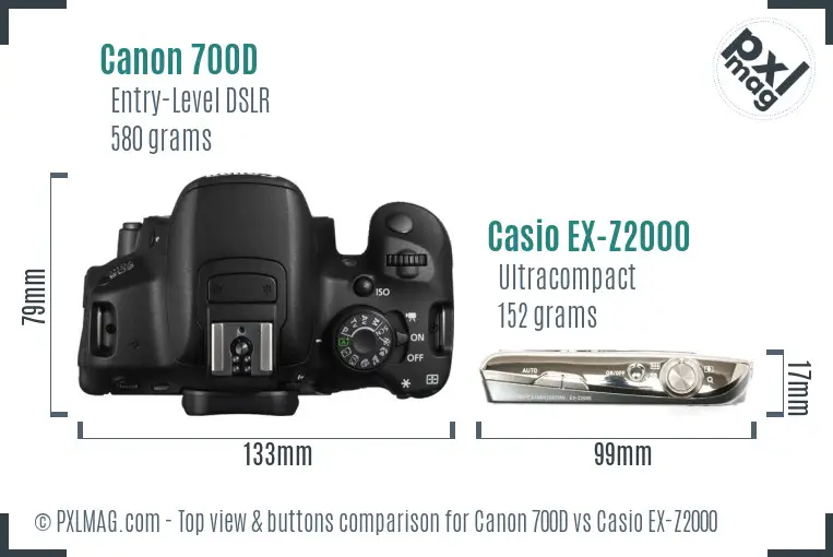 Canon 700D vs Casio EX-Z2000 top view buttons comparison