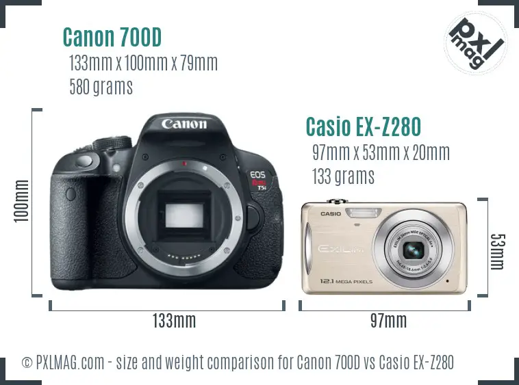 Canon 700D vs Casio EX-Z280 size comparison