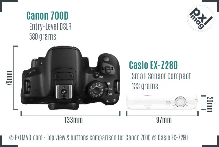 Canon 700D vs Casio EX-Z280 top view buttons comparison