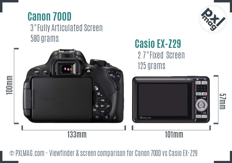 Canon 700D vs Casio EX-Z29 Screen and Viewfinder comparison