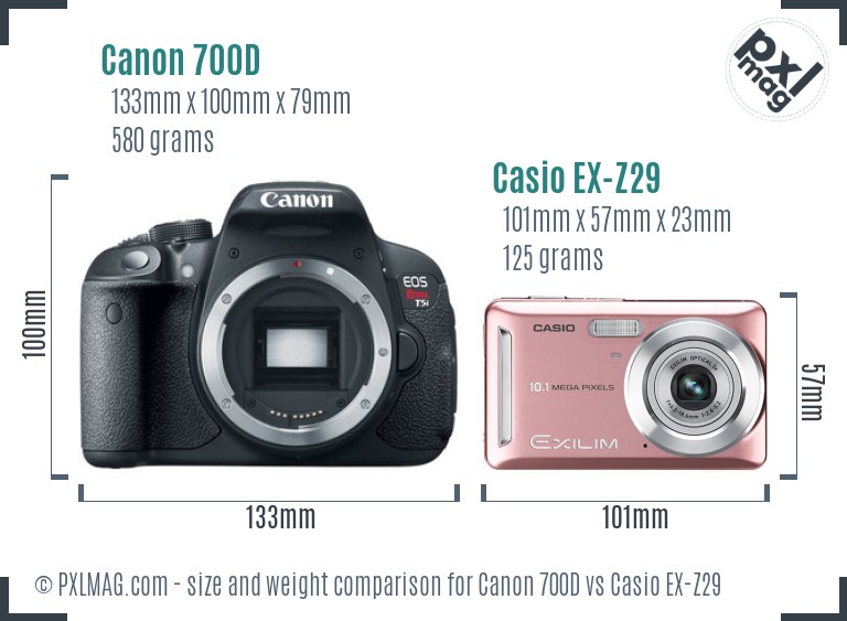 Canon 700D vs Casio EX-Z29 size comparison