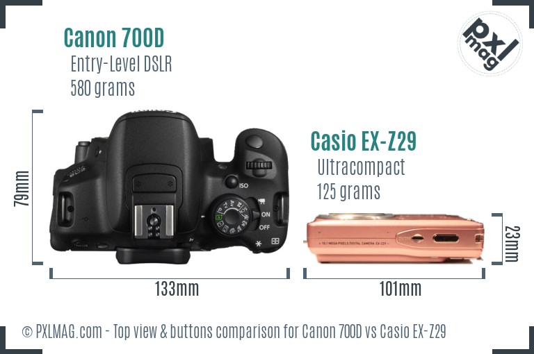 Canon 700D vs Casio EX-Z29 top view buttons comparison