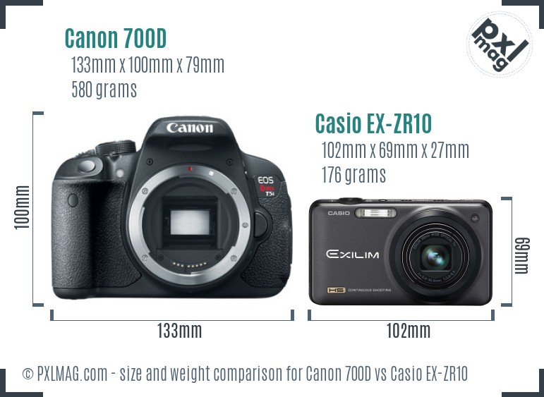 Canon 700D vs Casio EX-ZR10 size comparison