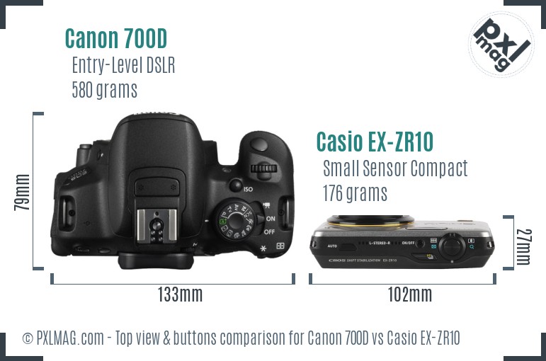 Canon 700D vs Casio EX-ZR10 top view buttons comparison