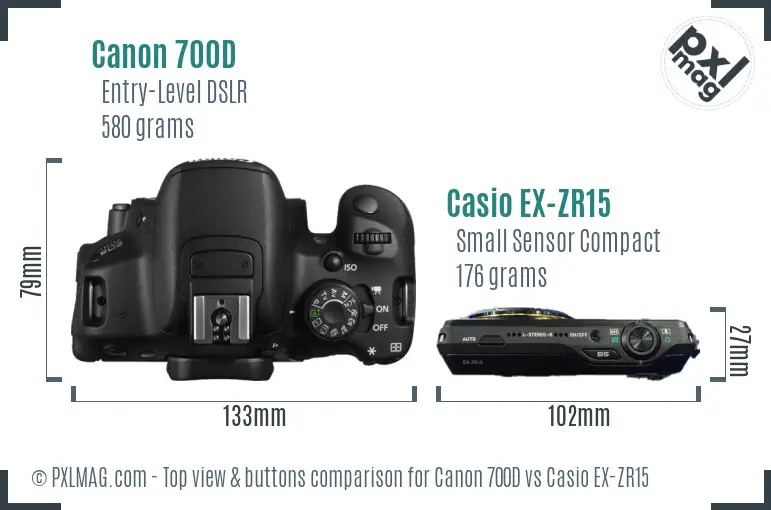 Canon 700D vs Casio EX-ZR15 top view buttons comparison