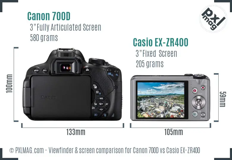 Canon 700D vs Casio EX-ZR400 Screen and Viewfinder comparison Canon 700D vs Casio EX-ZR400 Screen and Viewfinder comparison