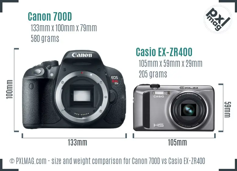 Canon 700D vs Casio EX-ZR400 size comparison Canon 700D vs Casio EX-ZR400 size comparison